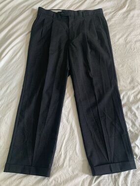 Woolmark Mens Pleated Pure New Wool Dress Pants Charcoal Grey Cuffed 36x30
